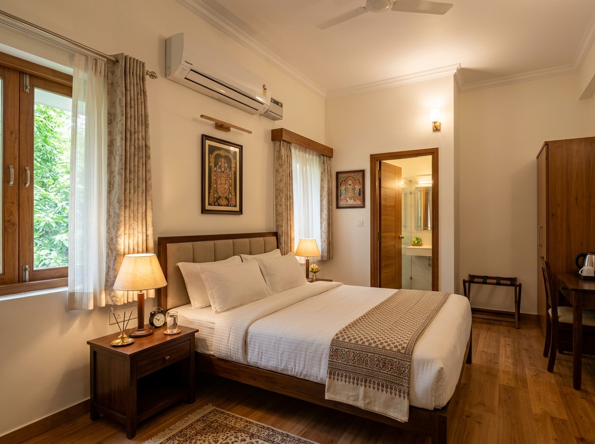1-Bed AC Suite at Nandakam Rest House Tirumala with modern split air conditioning