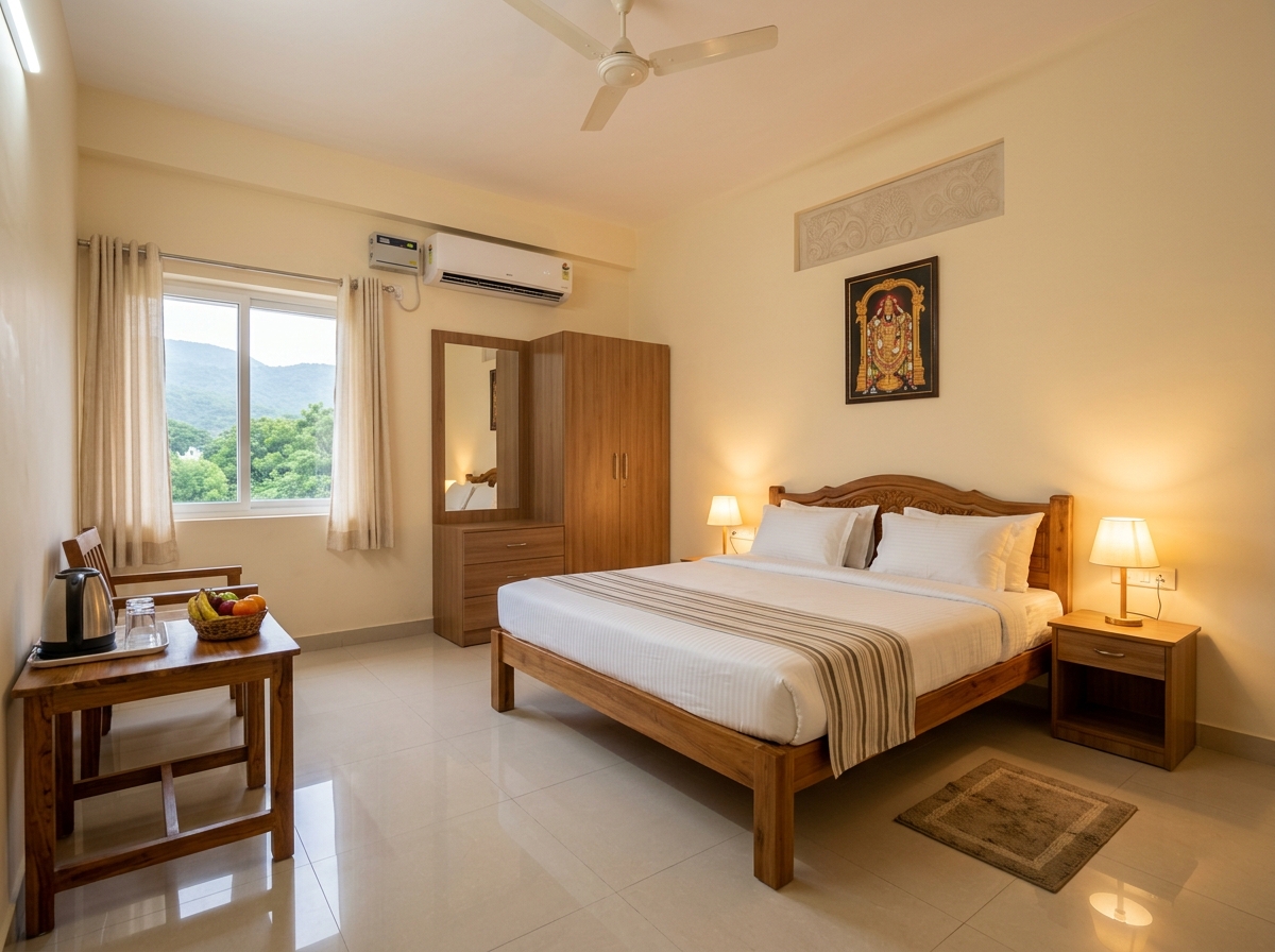 AC Suite Double Bed at Nandakam Rest House with king-size bed and crisp white linen